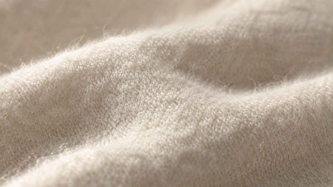 Macro view of soft cream cotton knit falling in gentle folds, the surface feel a fingertip judges when underwear is new