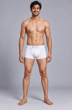 CotCloud men's cotton trunk in White — front view on model (Build Your Own 5-Pack)