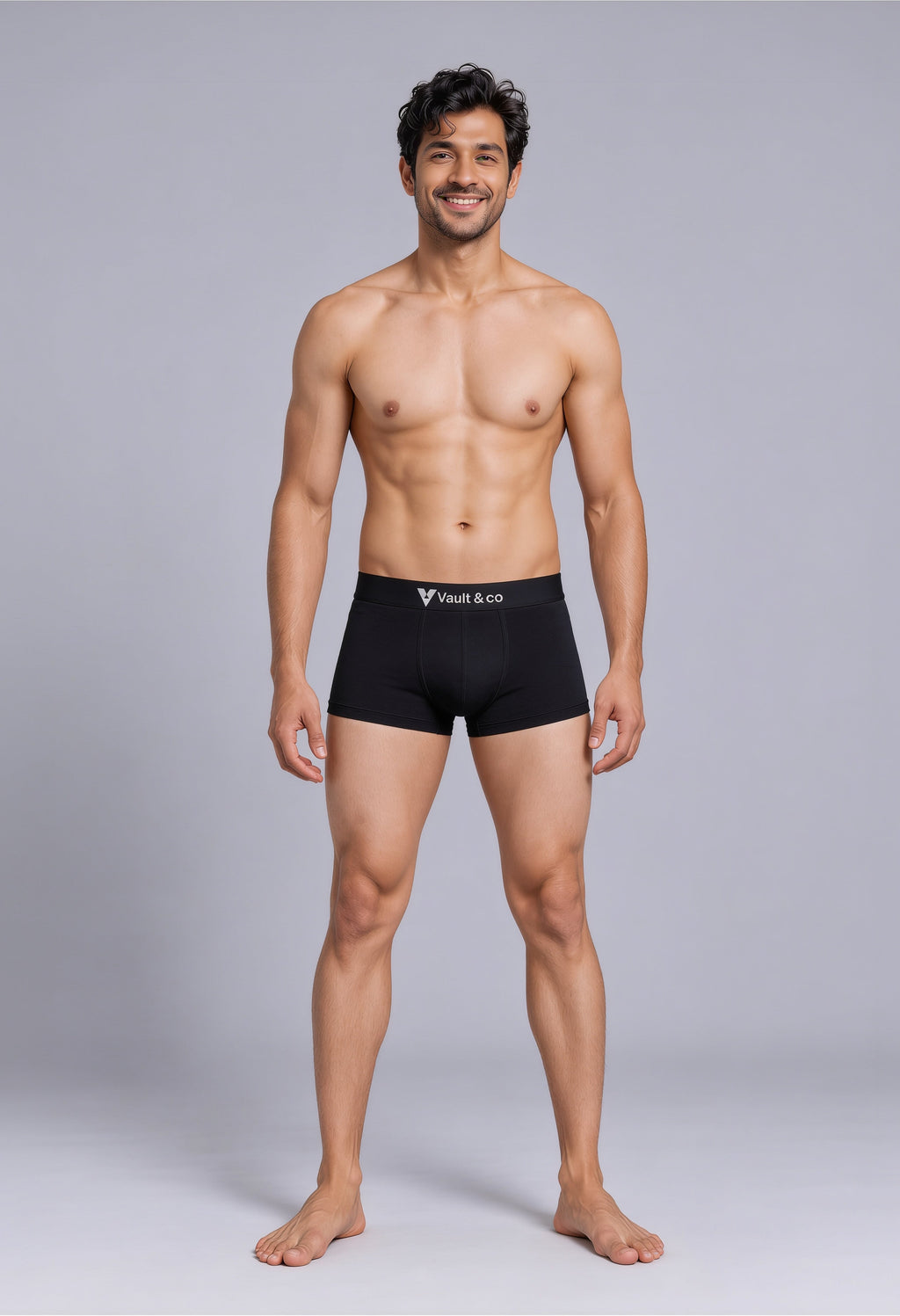 CotCloud men's cotton trunk in Black — front view on model (Build Your Own 3-Pack)