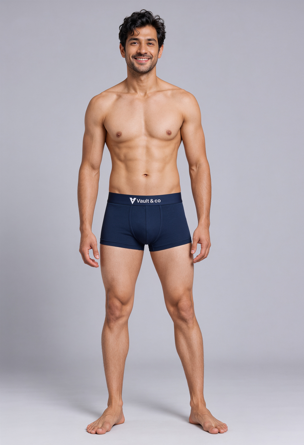CotCloud men's cotton trunk in Blue — front view on model (Build Your Own 3-Pack)