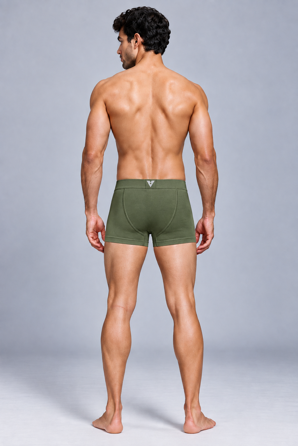 CotCloud men's cotton trunk in Olive — back view on model (Build Your Own 3-Pack)