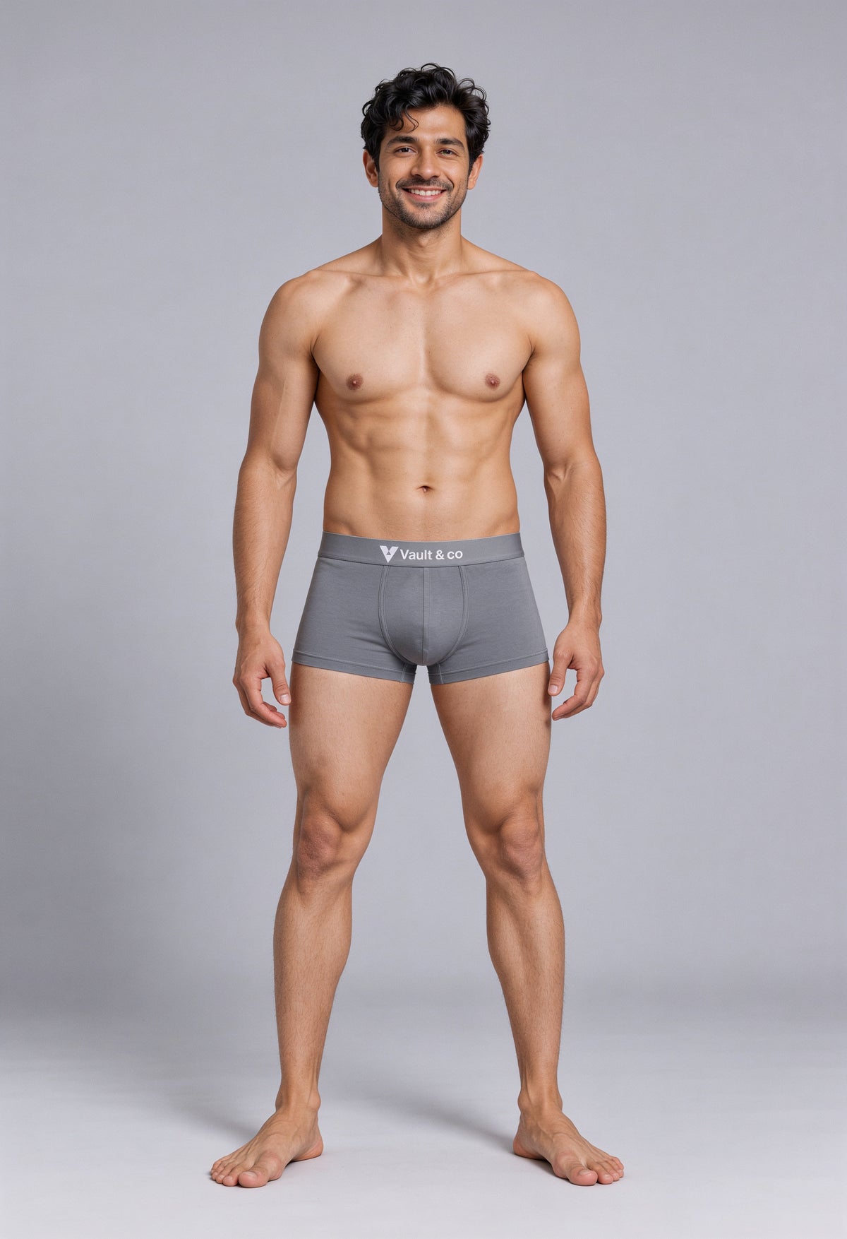 CotCloud men's cotton trunk in Grey — front view on model (Build Your Own 3-Pack)