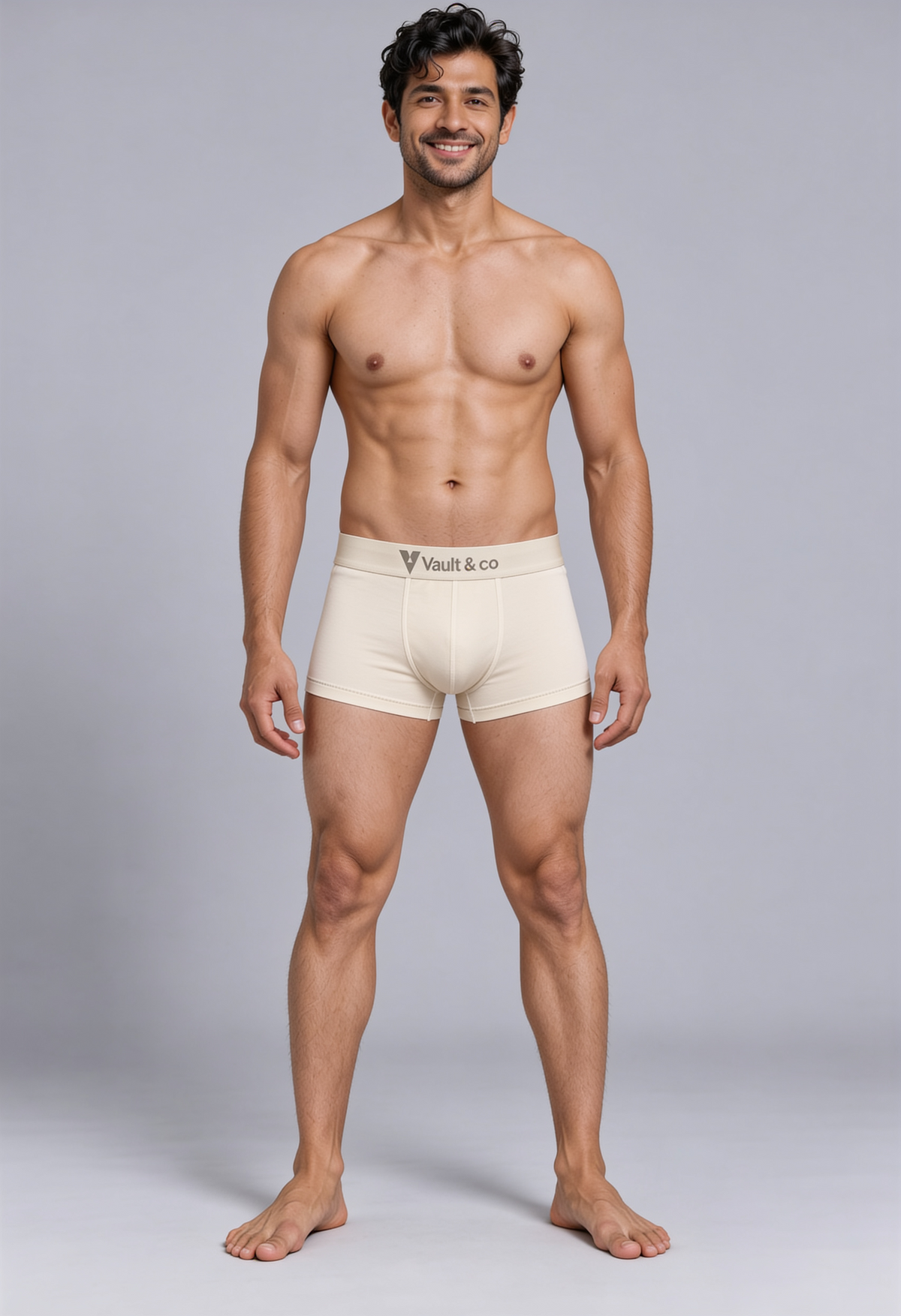 CotCloud men's cotton trunk in Ivory — front view on model (Build Your Own 5-Pack)