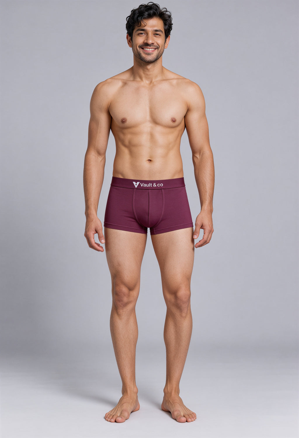 CotCloud men's cotton trunk in Maroon — front view on model (Build Your Own 5-Pack)