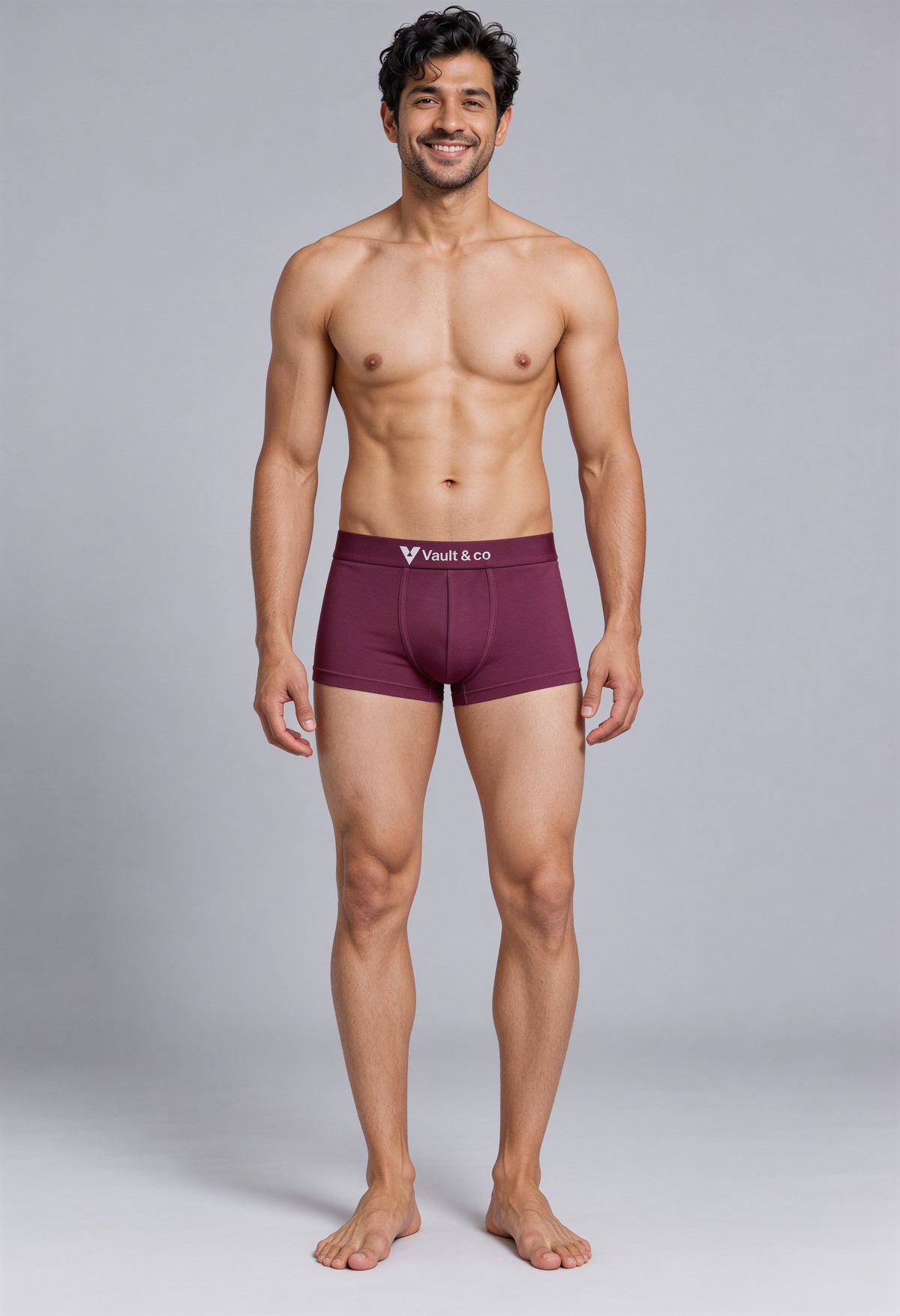 CotCloud men's cotton trunk in Maroon — front view on model (Build Your Own 5-Pack)