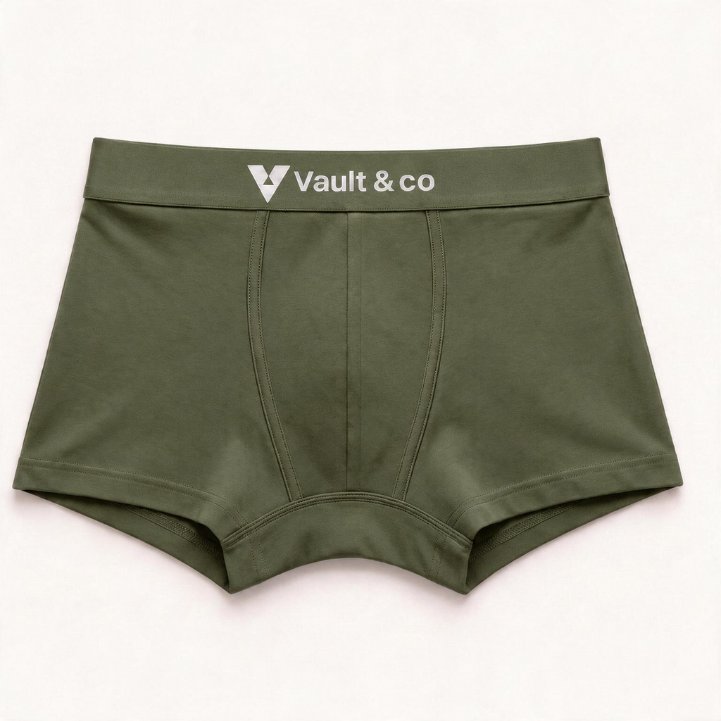 CotCloud men's cotton trunk in Olive — front view (Build Your Own 5-Pack)