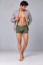 CotCloud men's cotton trunk in Olive — styled with a blazer (Build Your Own 3-Pack)