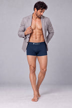 CotCloud men's cotton trunk in Blue — styled with a blazer (Build Your Own 5-Pack)