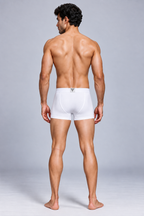 CotCloud men's cotton trunk in White — back view on model (Build Your Own 3-Pack)