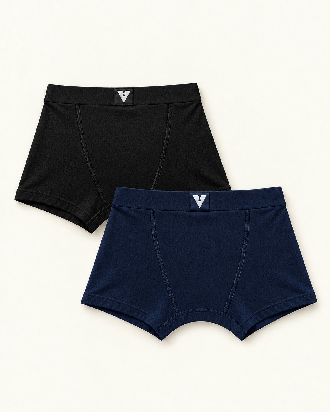 CotCloud men's cotton trunks, Black + Blue 2-Pack — flat lay, back view
