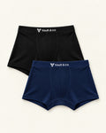 CotCloud men's cotton trunks, Black + Blue 2-Pack — flat lay, front view