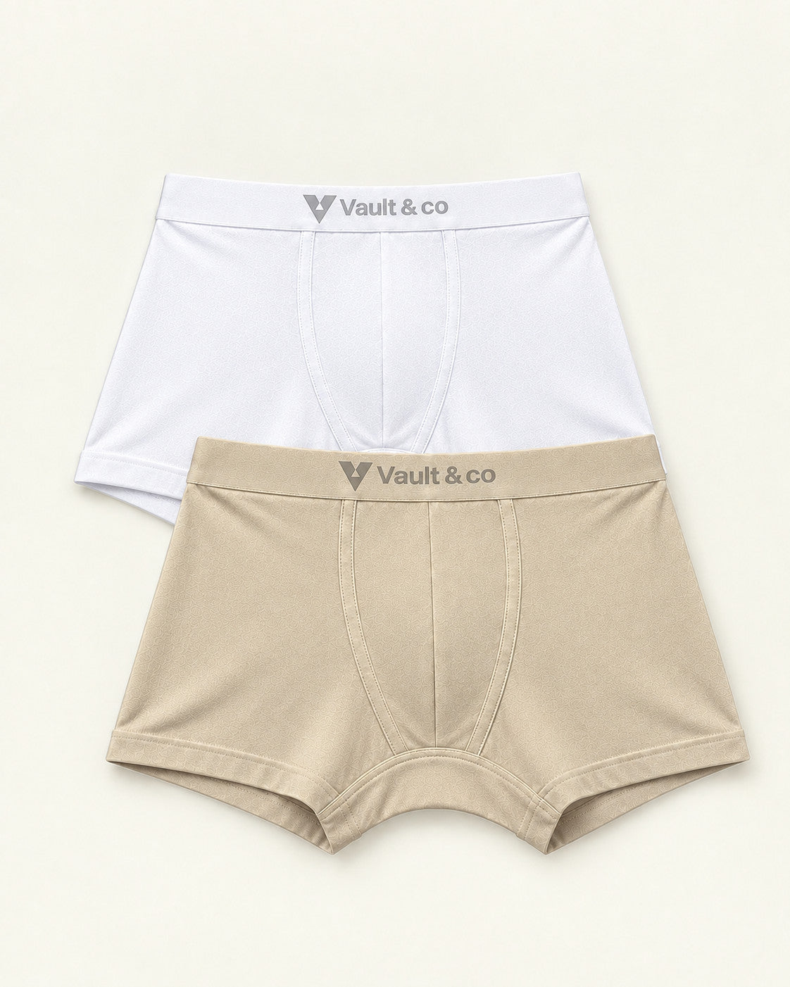 CotCloud men's cotton trunks, White + Ivory 2-Pack — flat lay, front view