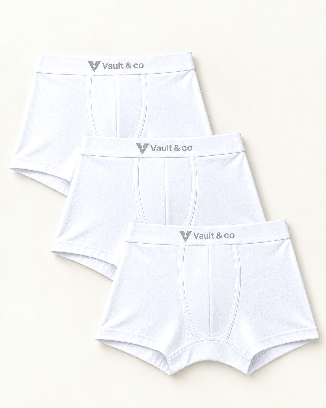 CotCloud men's cotton trunks, White + White + White 3-Pack — flat lay, front view
