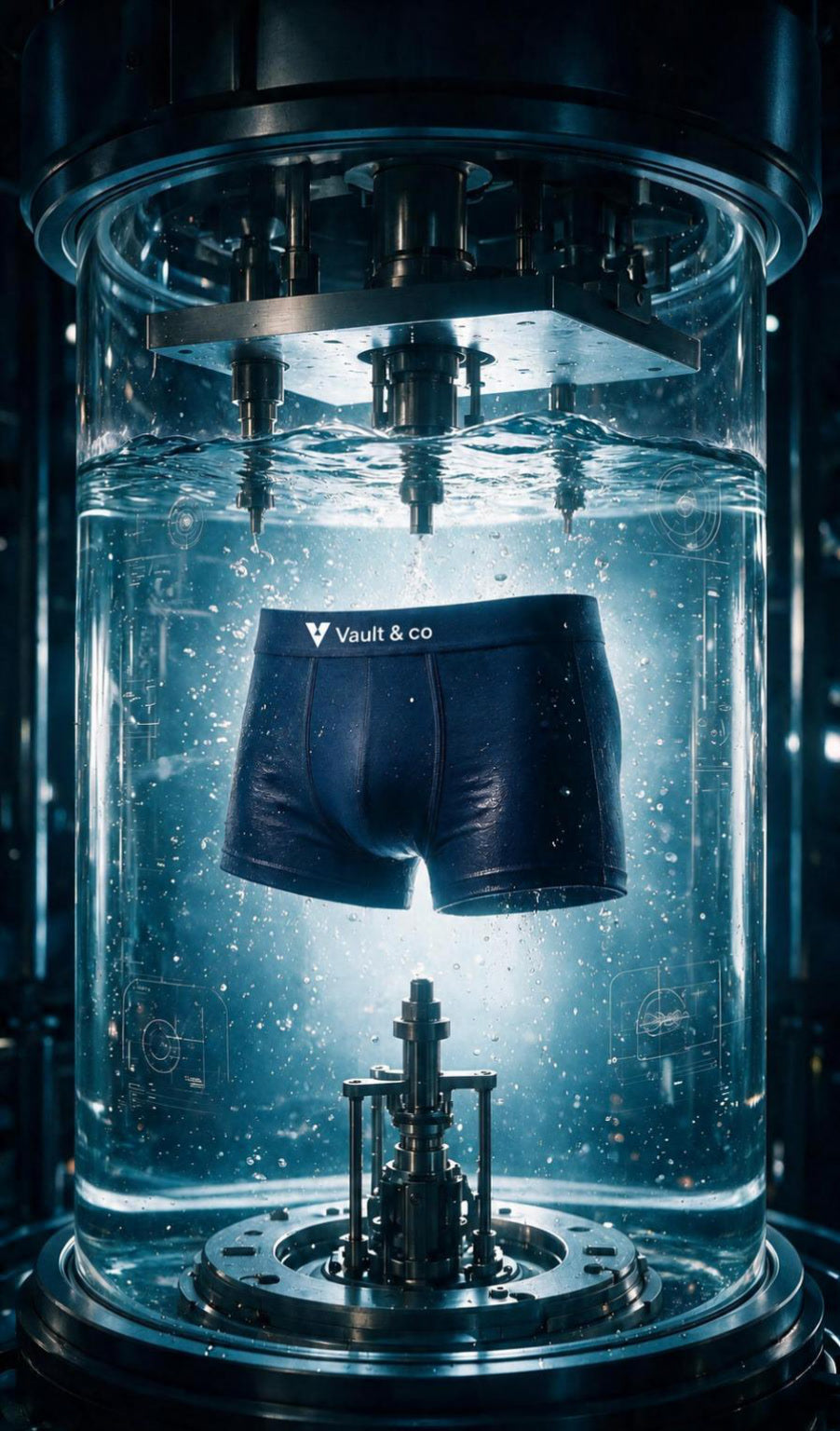 Vault & co trunks submerged in water, illustrating moisture-wicking technology