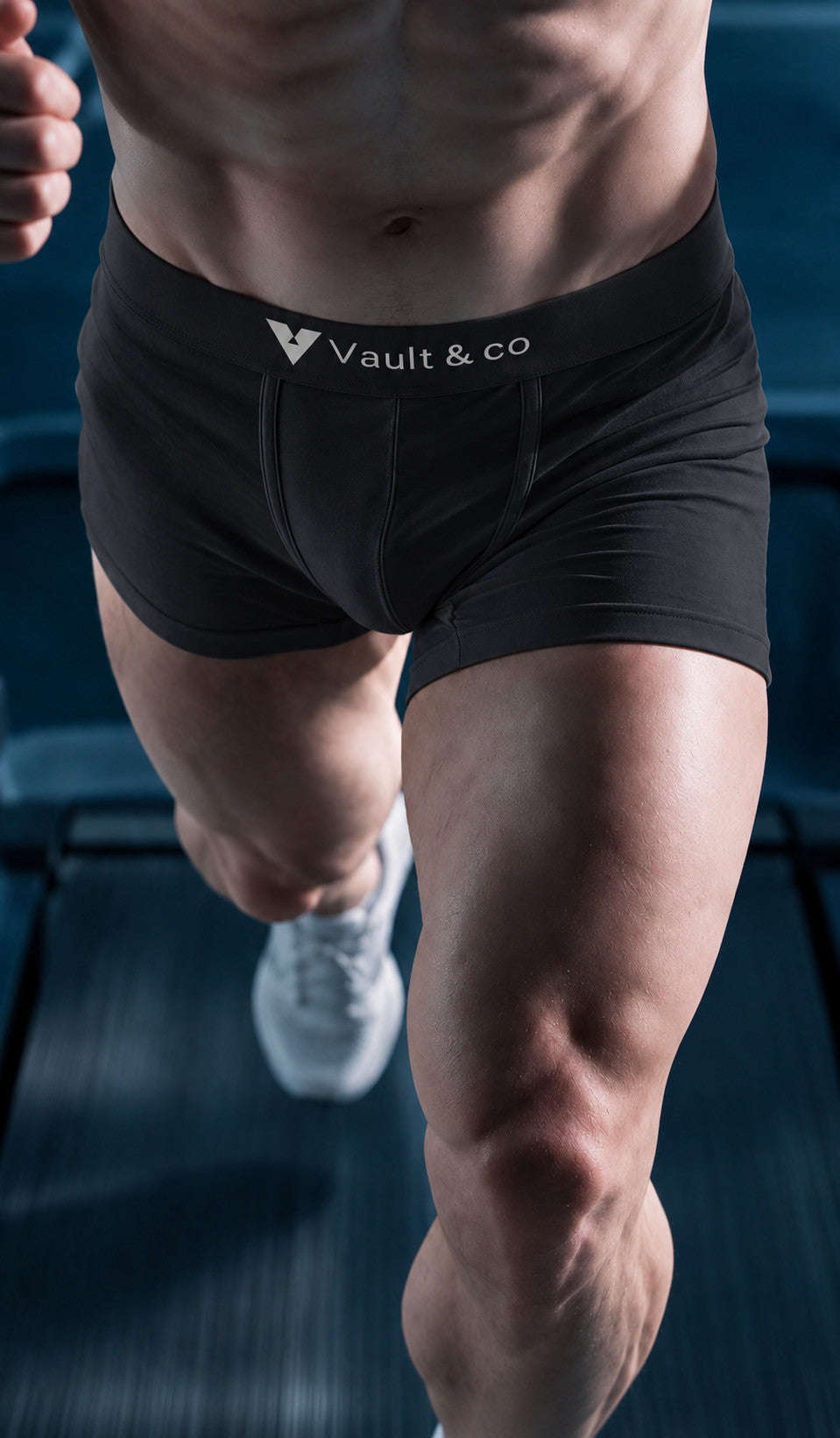 CotCloud men's cotton trunk in Black — running, front view (Build Your Own 5-Pack)