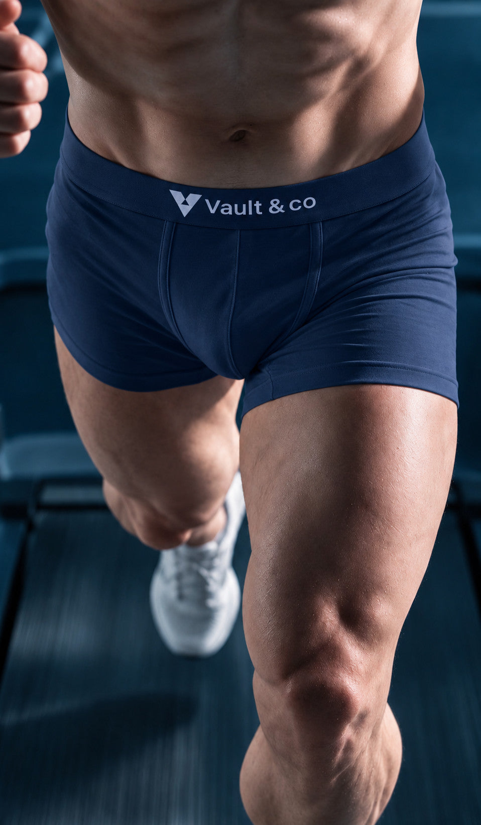 CotCloud men's cotton trunk in Blue — running, front view (Build Your Own 3-Pack)