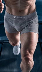 CotCloud men's cotton trunk in Grey — running, front view (Build Your Own 3-Pack)