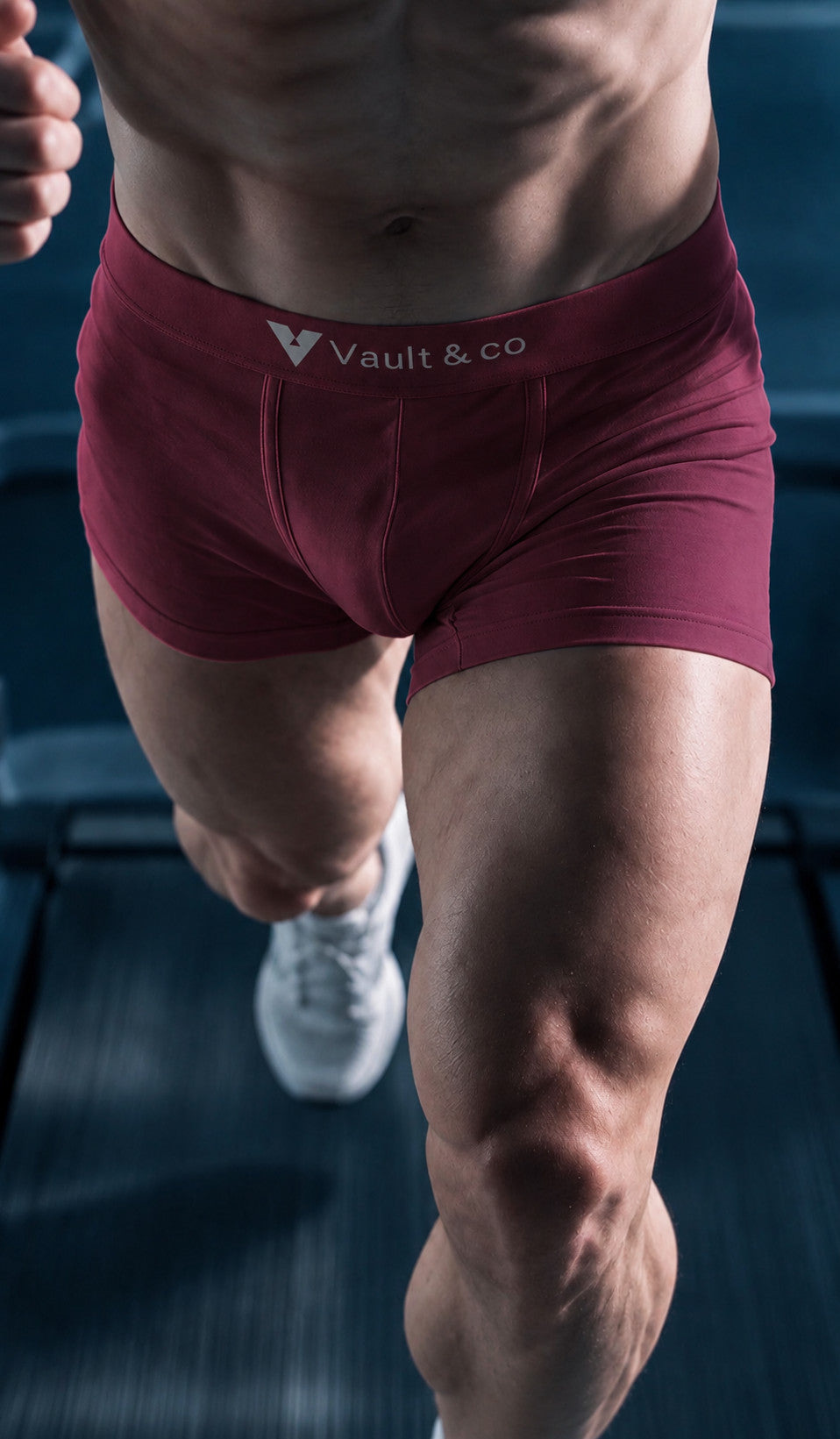 CotCloud men's cotton trunk in Maroon — running, front view (Build Your Own 3-Pack)