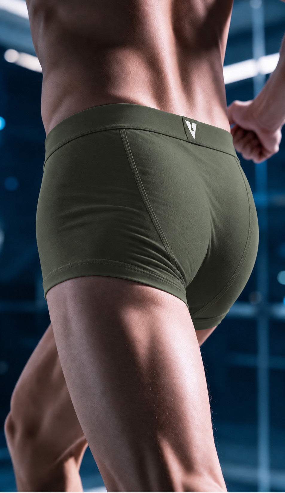 CotCloud men's cotton trunk in Olive — running, back view (Build Your Own 3-Pack)