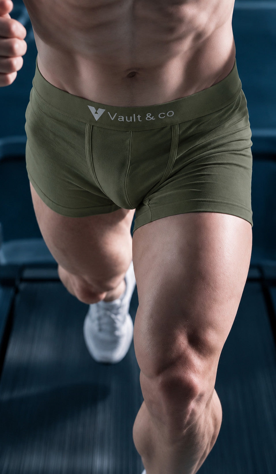 CotCloud men's cotton trunk in Olive — running, front view (Build Your Own 3-Pack)
