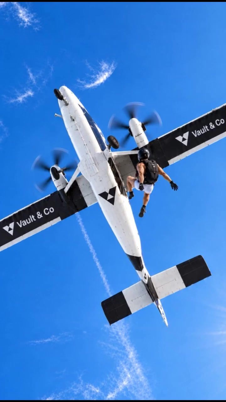 Skydiver leaving the Vault & co plane over the sea
