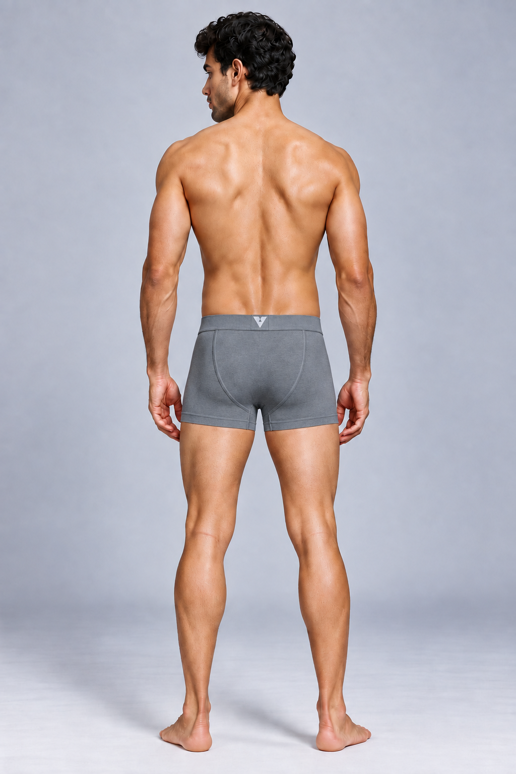 CotCloud men's cotton trunk in Grey — back view on model (Build Your Own 3-Pack)